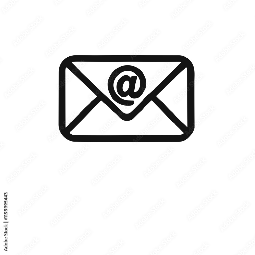 Poster minimalistic black-and-white line art icon of an email with an envelope in a clean vector style
