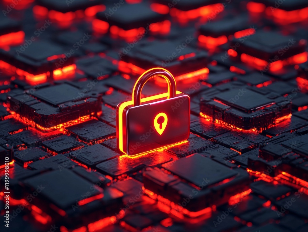 Aufkleber a digital padlock is illuminated in red, symbolizing cybersecurity, data protection, and digital pri