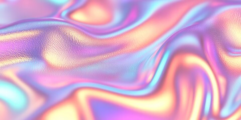Obraz premium Colorful iridescent, holographic rainbow foil texture background. Iridescent fabric trendy cloth holographic texture purple pink blue metal
