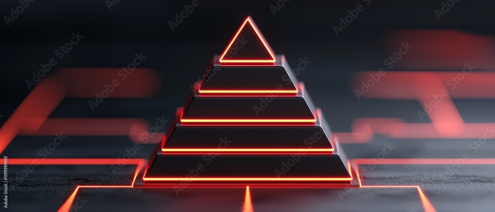 Aufkleber a futuristic pyramid shape illuminated with red lights, symbolizing innovation and digital advanceme