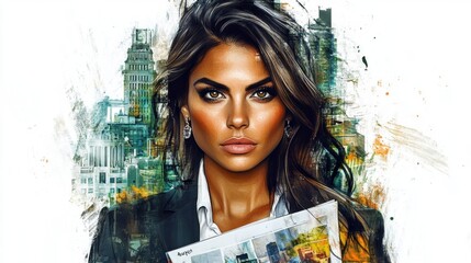 Confident Businesswoman Holding Portfolio in Urban Background