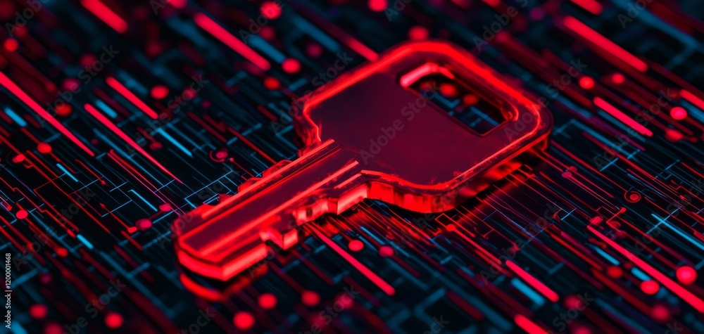 Aufkleber a glowing red key on a digital background, symbolizing security and access in the cyber world.
