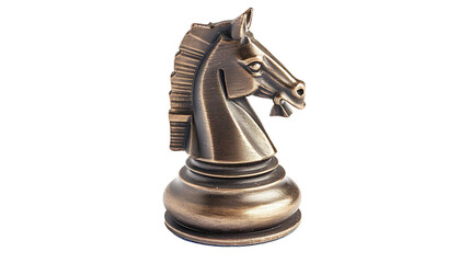 Glossy metallic chess piece knight isolated on white background, cut out