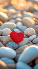 Obraz premium Red heart on white stones a symbol of tranquility and hope