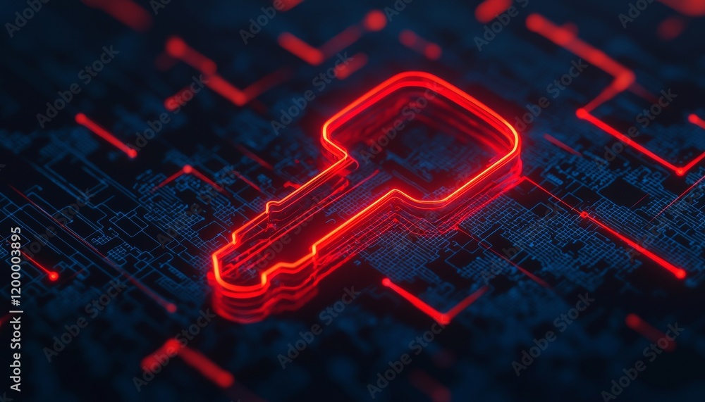 Aufkleber a neon key symbol on a futuristic background, representing digital security and data protection conc