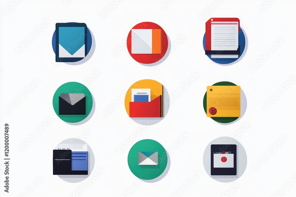 Poster a collection of various colorful icons on a plain white background, perfect for highlighting themes 