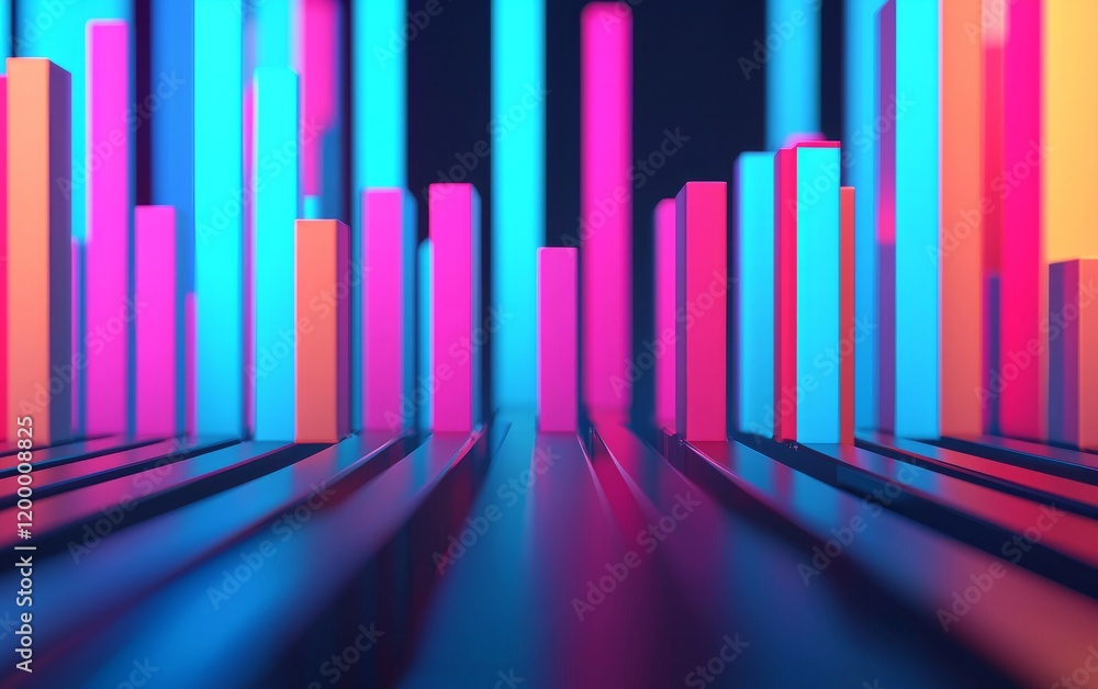 Poster a vibrant abstract background featuring colorful vertical bars radiating light, creating a dynamic, 