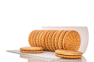 Several sweet delicious cookies, close-up, isolated on white background.