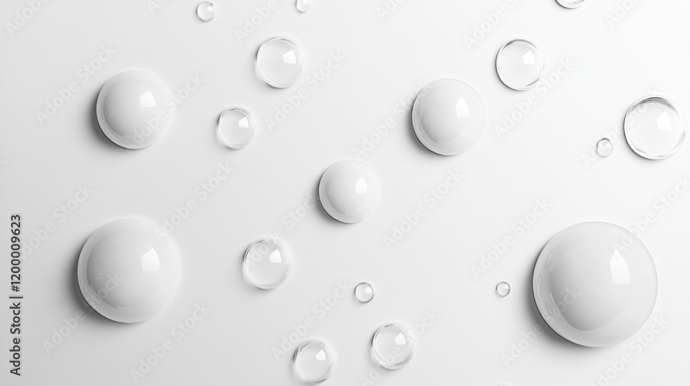 Poster white background with water drops and blobs.