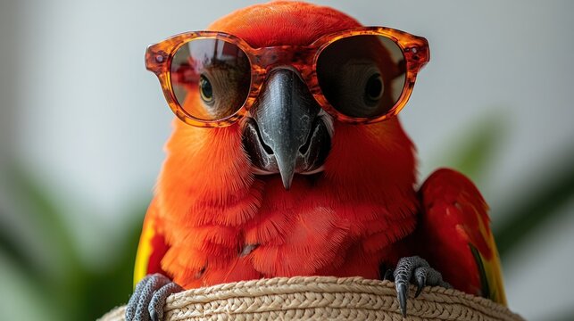 Cool parrot wearing tortoise-shell sunglasses.