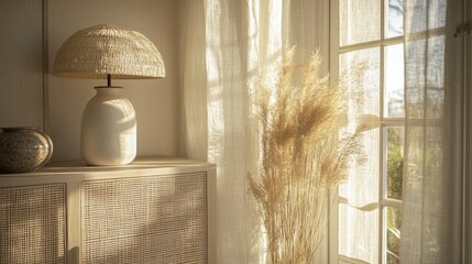 Cozy and Serene Interior with Natural Light and Soft Textures