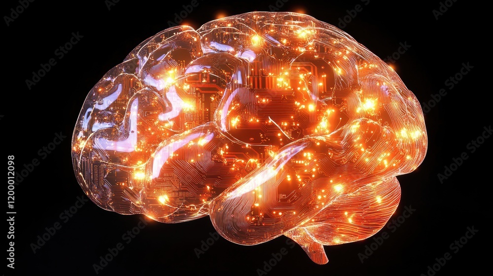 Poster a glowing digital brain circuit board design