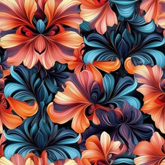 A pattern of surreal flowers with petals resembling folded origami structures . Seamless abstract 3d pattern background