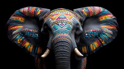Naklejka premium Colorful Painted Elephant with Intricate Design Elements