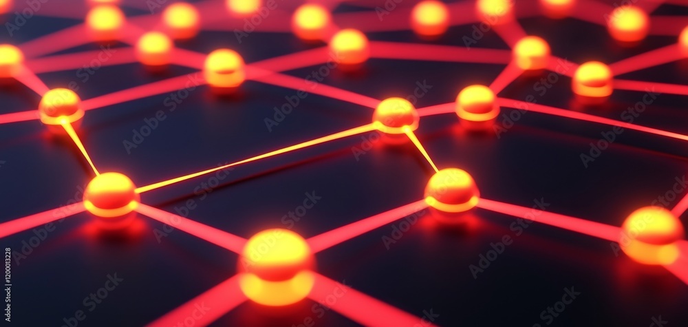 Poster abstract 3d illustration of a digital network with glowing nodes and connections, symbolizing advanc