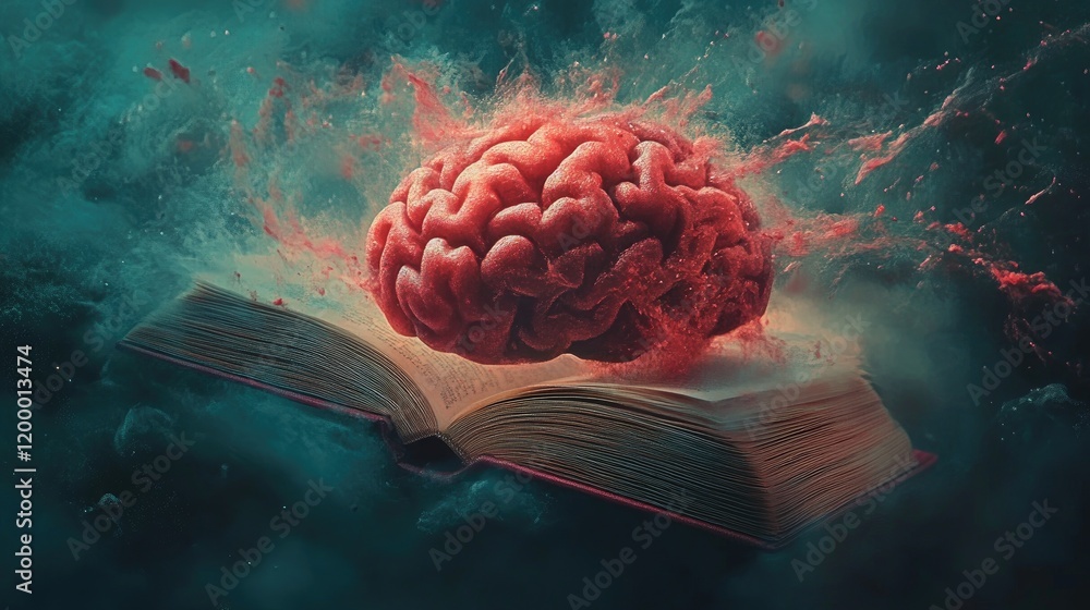 Poster A vibrant brain explodes from an open ancient book
