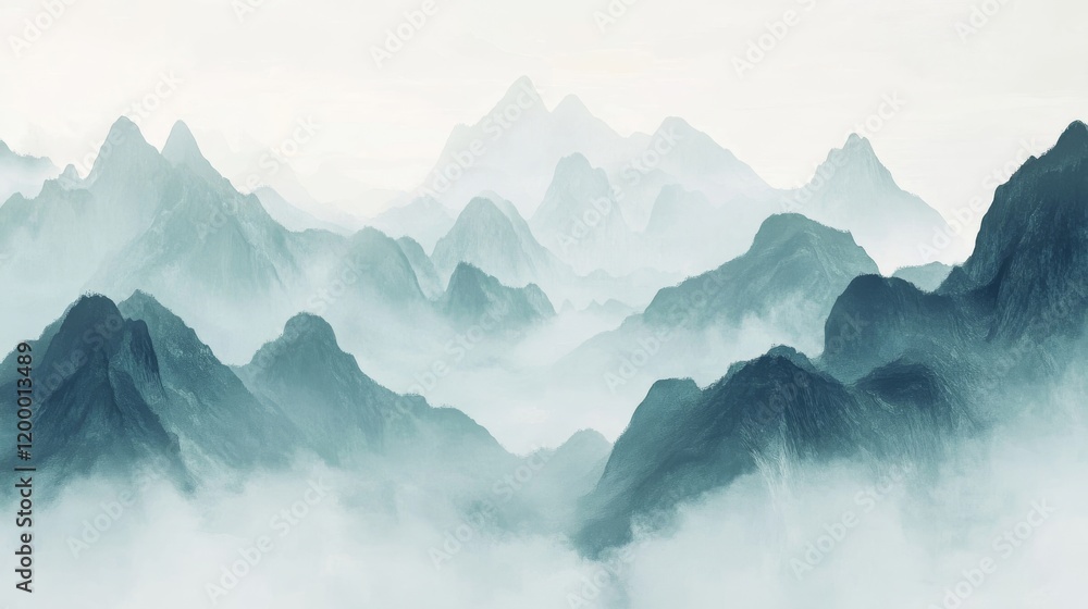 Sticker mountains in the fog