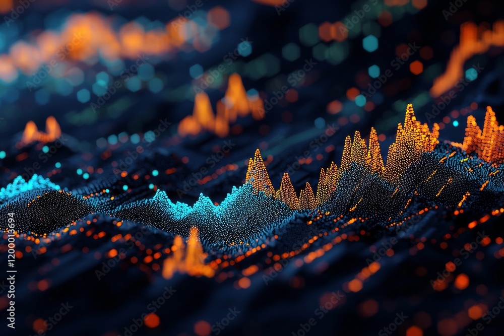 Poster abstract digital wave patterns in vibrant colors representing data visualization and technological a