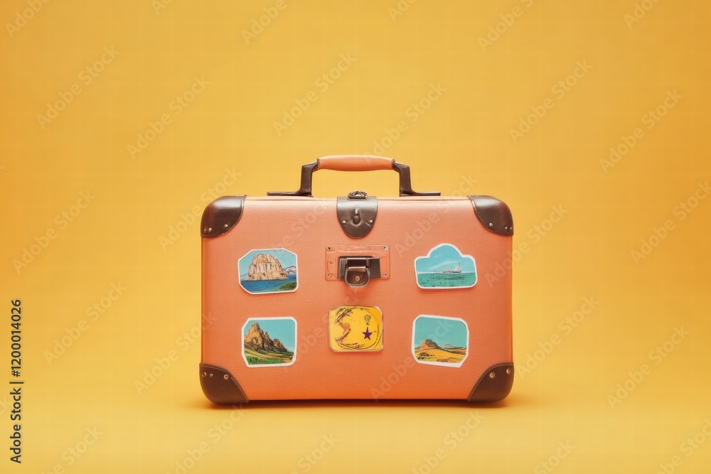 Aufkleber retro suitcase adorned with travel stickers showcasing various destinations and adventures from past