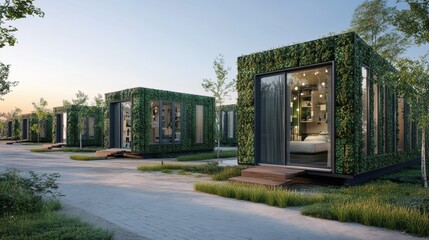 Obraz premium Modern Eco-Friendly Tiny Homes Surrounded by Lush Greenery