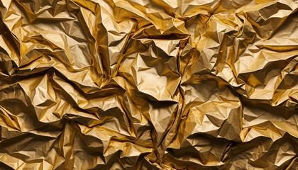 Naklejka premium luxury crumpled gold foil texture holiday celebration theme crinkled christmas gift package paper abstract background 