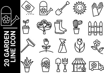 garden line icon, black and white