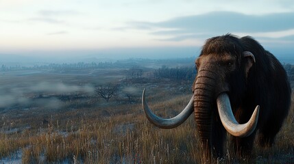 Obraz premium big ancient mammoth in grass field