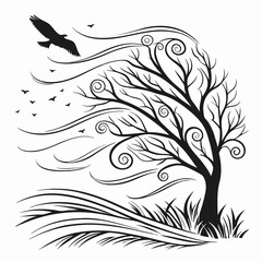 Obraz premium Desert Wind vector silhouette black design white background