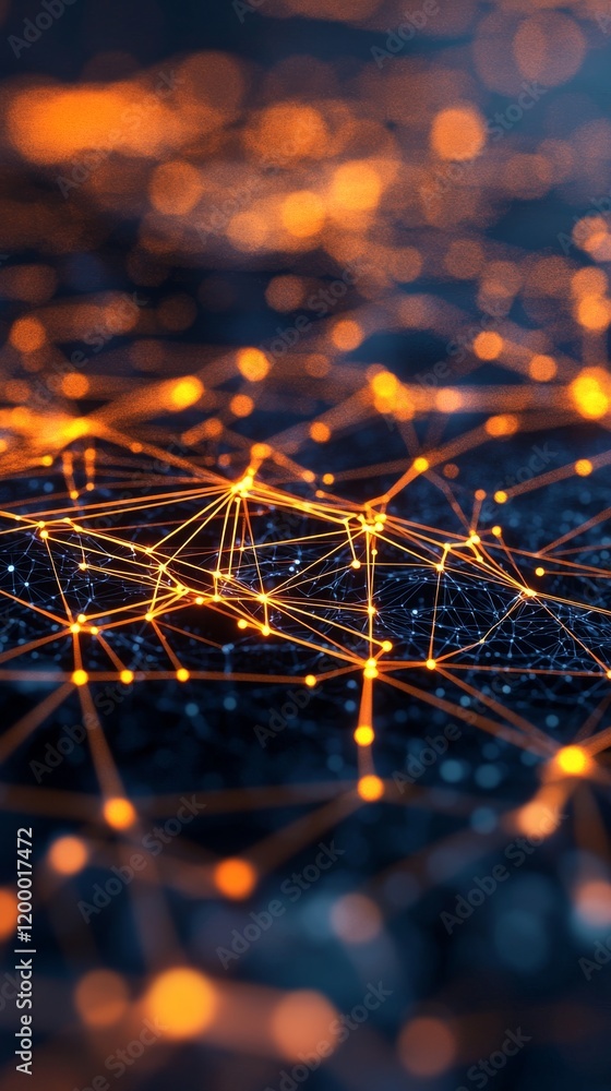 Poster close-up of interconnected nodes and lines, symbolizing advanced technology and digital networks, gl