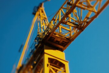 A large yellow crane perched on top of a building, possibly for construction or maintenance purposes