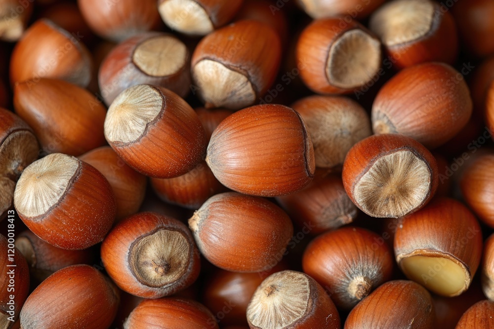 Poster a close-up shot of a pile of various nuts, ideal for use in food-related contexts or as a decorative