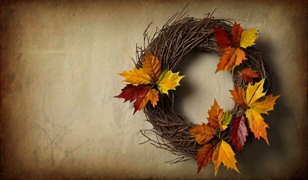 autumn leaves on wooden background