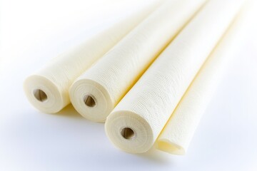 Fototapeta premium Four rolls of white paper on a white surface