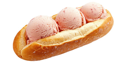 Delicious ice cream scoops in a fluffy bun for a sweet treat. transparent background