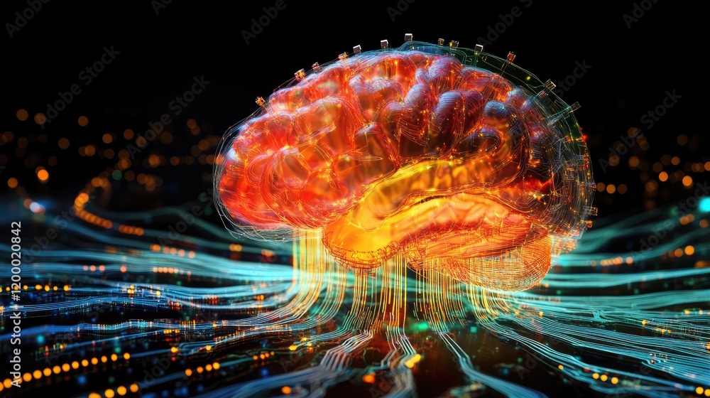 Poster digital brain network illuminated connections