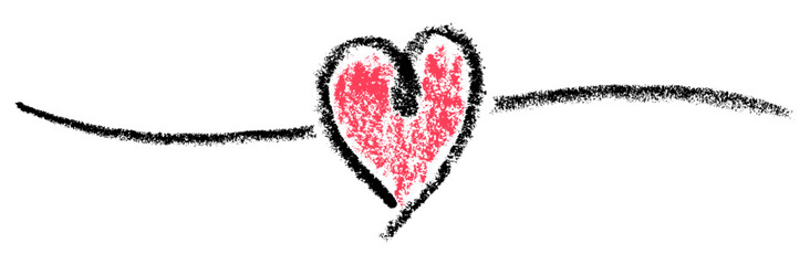 Pink textured heart outlined in black with a flowing black line on a white background. Vector illustration.
