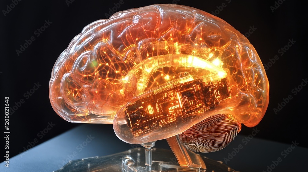Aufkleber Illuminated Brain Model with Embedded Circuit Board