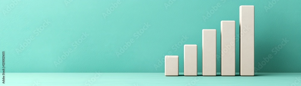 Poster minimalistic graph design representing growth and progress on a turquoise background, ideal for busi