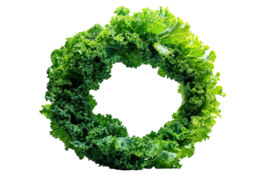 Fresh kale arranged in a circular form for display and culinary decoration in an urban setting