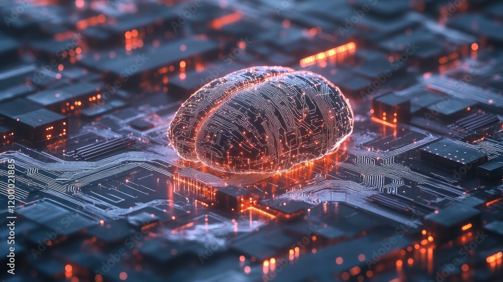 Poster digital brain circuitry illuminates technological advancement