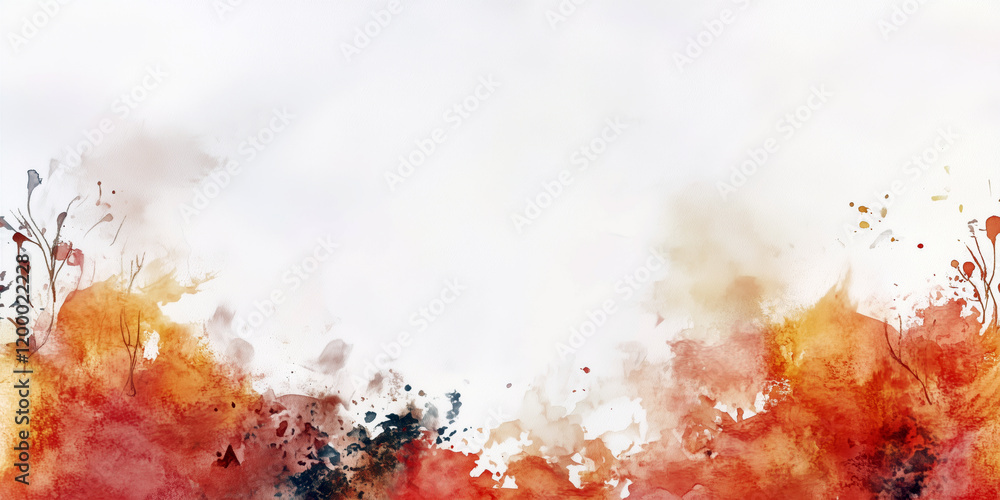 Poster abstract watercolor design with a floral vignette along the bottom edge, leaving a wide blank area f