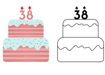 Set of icons cake with number 38
Vector cake on white background not birthday