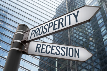 Fototapeta premium Signpost illustration, two arrows - prosperity or recession 