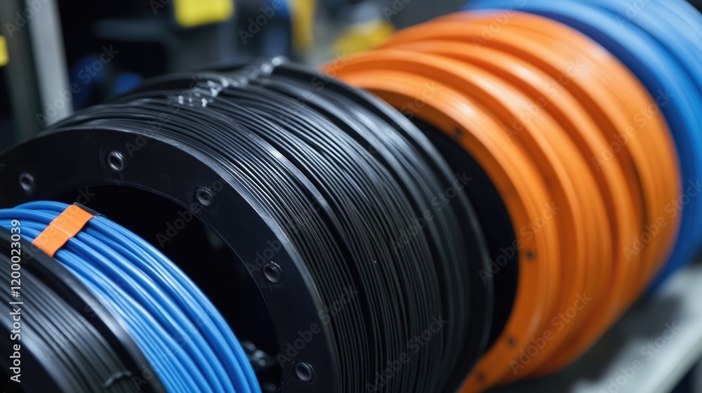 Poster electrical wires of various colors stored on a rack, suitable for electronics or diy projects