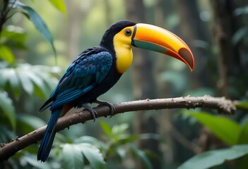 Obraz premium A colorful toucan perched on a branch in the rainforest