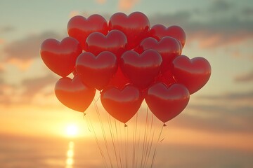 Heart-Shaped Balloons at Sunset: Romantic Celebration and Festive Decor