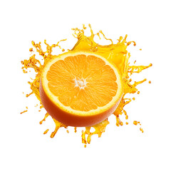 Fresh orange splash & orange liquid isolated on a transparent background.