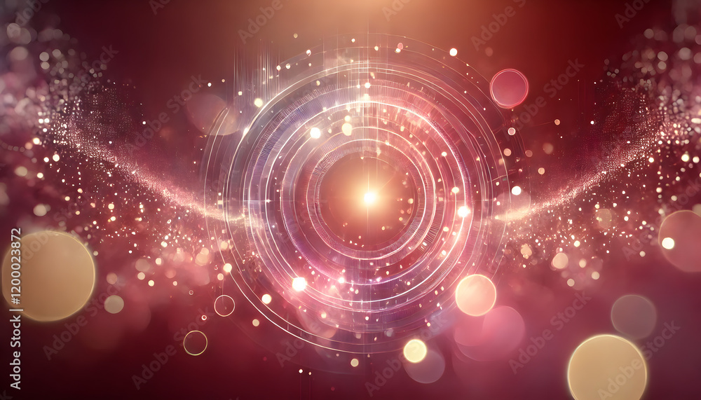 Poster a vibrant abstract composition featuring glowing spheres, shimmering lights, and dynamic patterns in