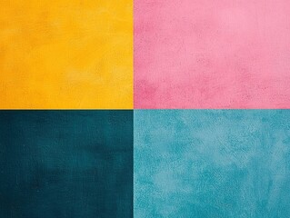 Fototapeta premium A vibrant, textured image featuring four distinct color blocks: yellow, pink, teal, and dark green, arranged in a checkerboard pattern.