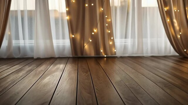 in cozy home room decorated with seethrough curtain sith hanging lights 